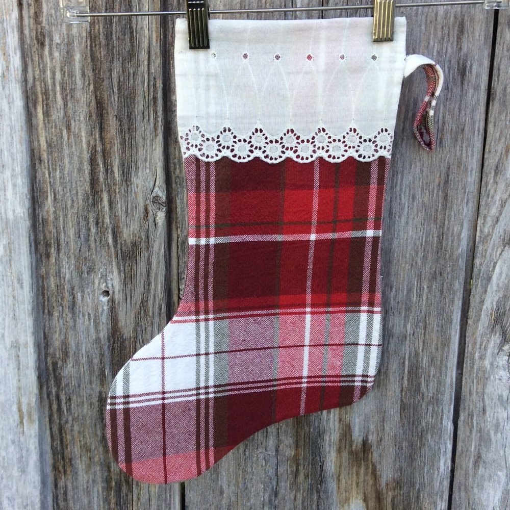 Christmas Stocking Plaid Hand Made